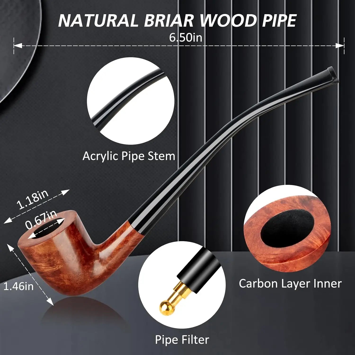 PU Leather Smoking Pipe Set, 4 in 1 Pipe Stand, Screens,Pipe Cleaners,Pipe Bit and Small Box,Wood Pipe Accessories