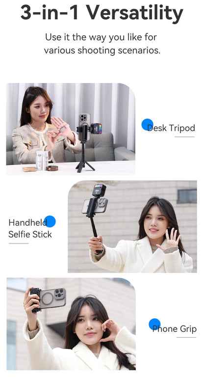 Tripod with Remote Folded Wireless Selfie Stick for Smartphone iPhone Android with Phone Clip Cold Shoe