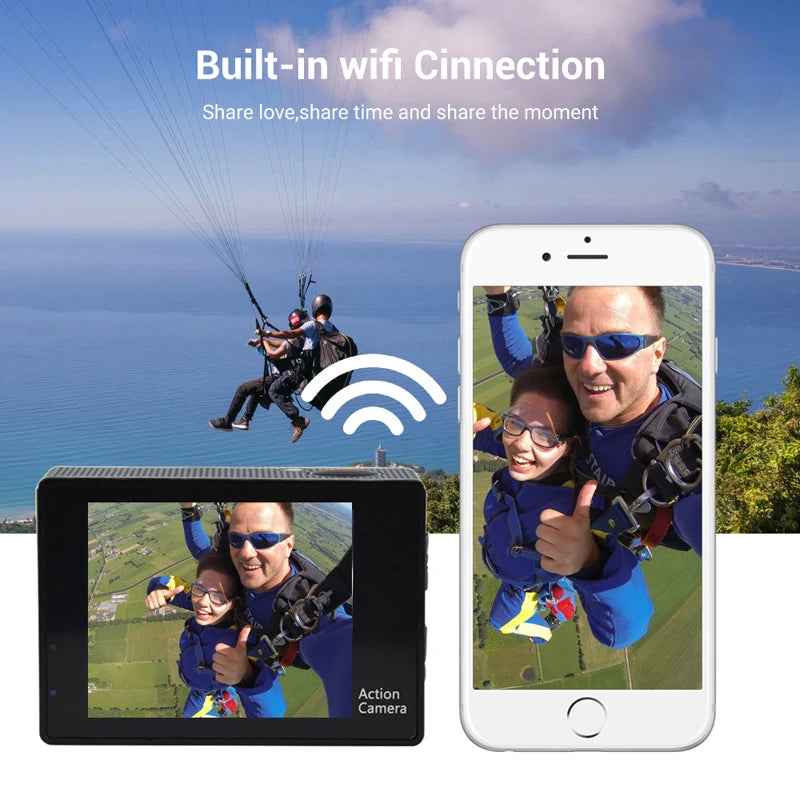 4K WiFi Action Camera with 2 Inch Screen and 30M Waterproof Case