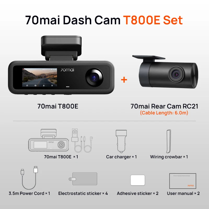 T800E 3‑Channel Dash Cam 4K Front + 1080P Rear & Interior Car DVR – HDR, GPS, WiFi 6, Voice Control, Supercapacitor