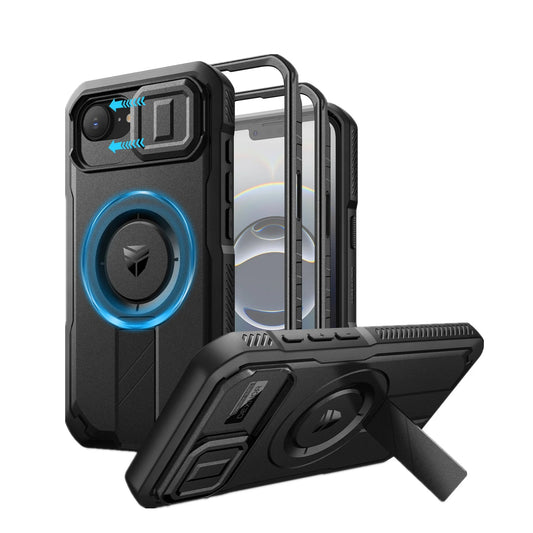 For iPhone 16e Compatible MagSafe Case with Slide Camera Cover and Adjustable Kickstand Shockproof Bumper Slim Protective Case