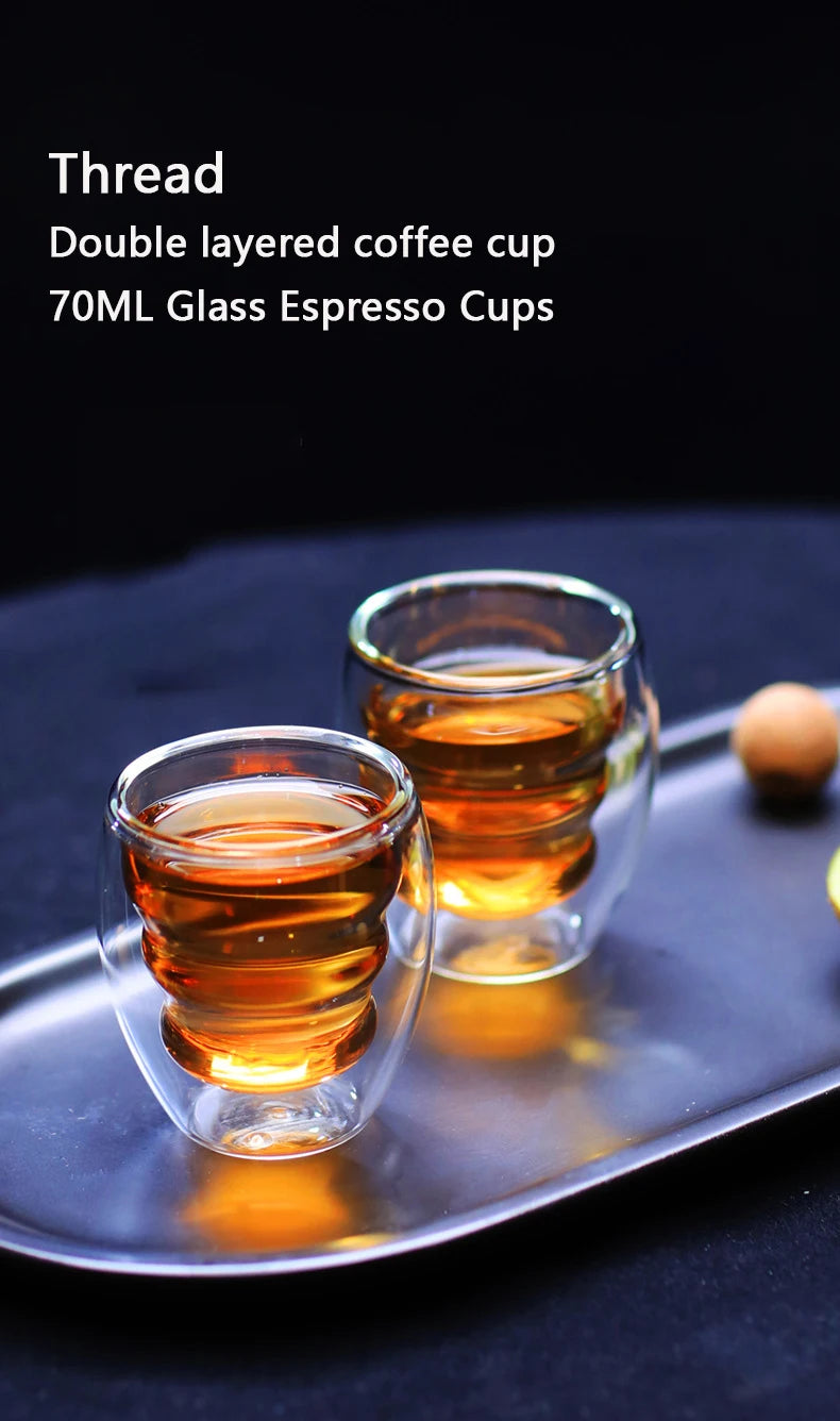 2/4/6pcs Screw Thread Espresso Cups Set Double Wall Glass Coffee Mugs Set 80ml Shot Glass Insulated Teacup Coffee Accessories