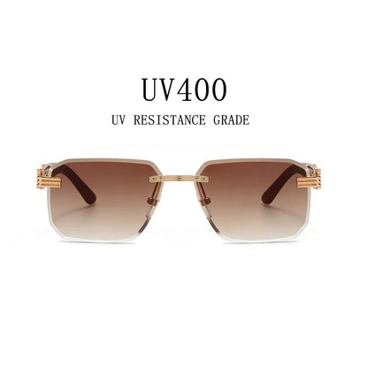 Rimless Sunglasses Women Trendy Vintage Square Wooden Sunglasses