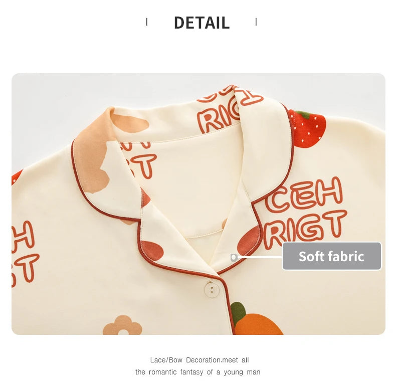 Women’s Winter 100% Cotton Pajama Set – Loose Fit, Turn-Down Collar, Long Sleeves, Cute Pink