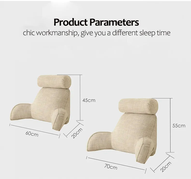 Reading Study Pillow,Bed Wedge with Arms and Pockets Bolster Back Support, Lumbar for Sofa,Office Chair Decorative Pillow