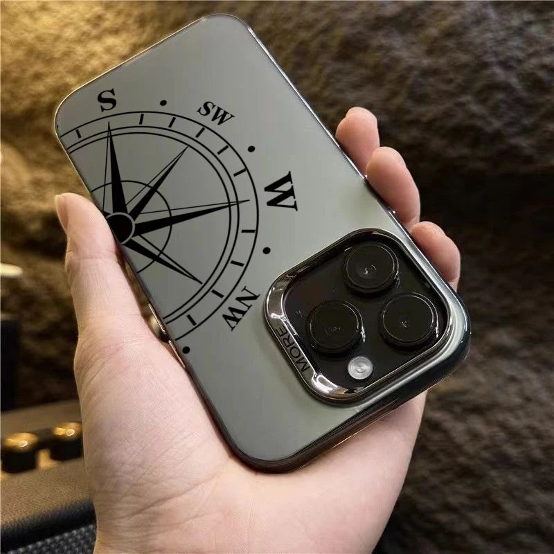 Fashion Vintage Compass Phone Case for iPhone 16 16E 14 15 Pro Max Hard IMD Shockproof Cover