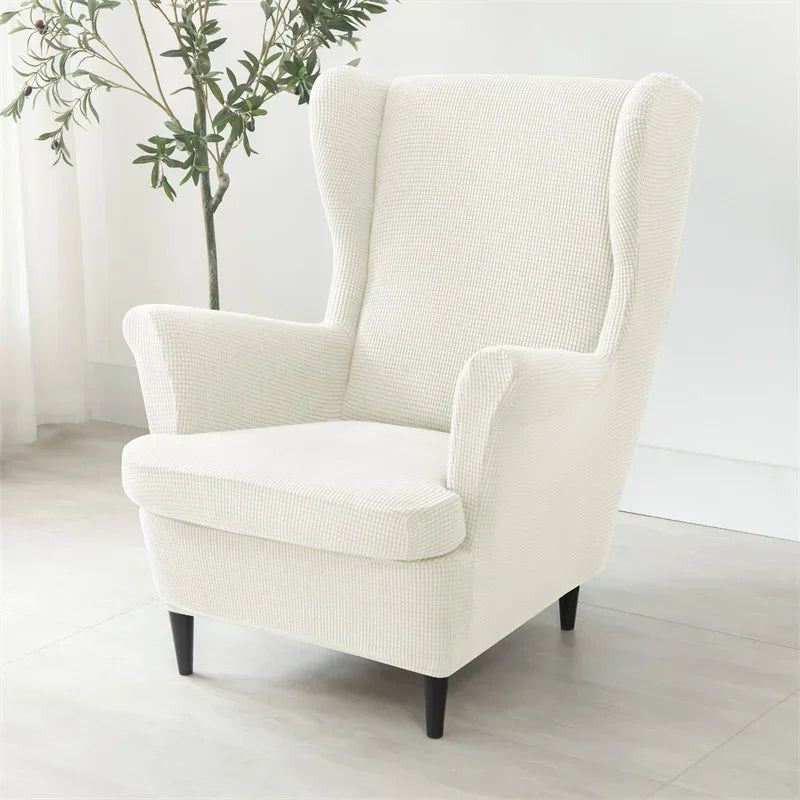 Polar Fleece Stretch Wing Chair Cover Elastic Single Wingback Chairs Covers with Seat Cushion Cover Relax Armchair Slipcovers