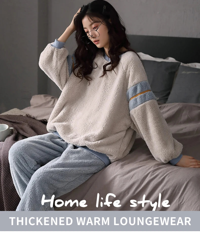 Women’s Winter Flannel Pajama Set – Warm, Thick Coral Fleece 2-Piece Loungewear