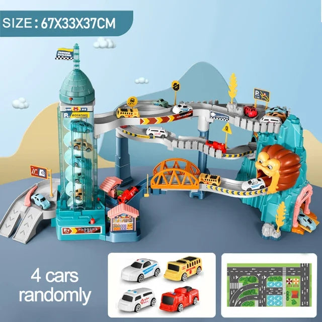 Electric Rail Car Dinosaur Building Parking Lot Adventure Racing Rail Car Toys  Brain Mechanical Interactive Rail Cars