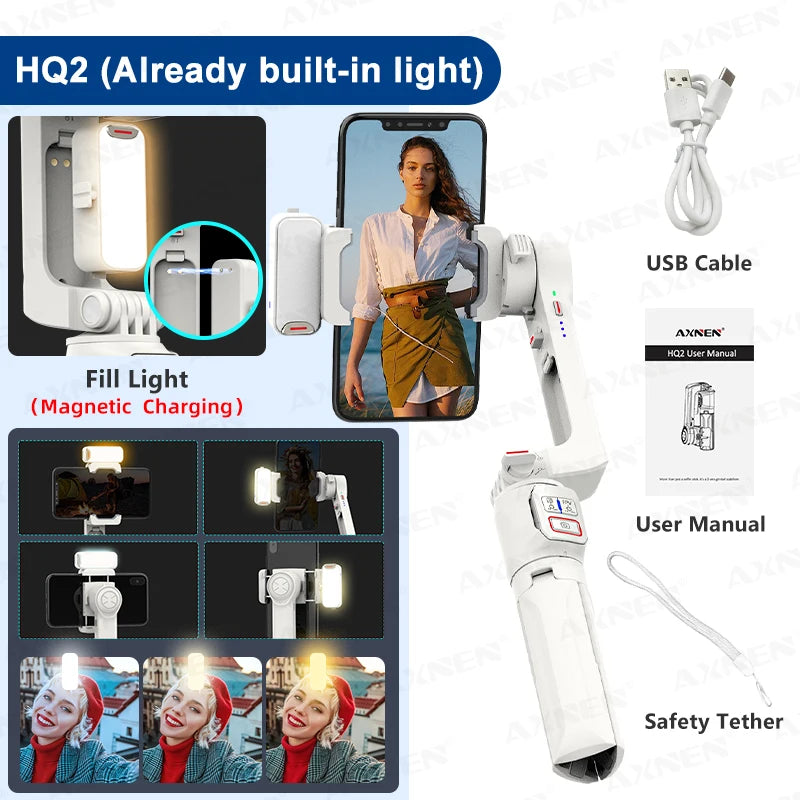 HQ2 SERIES Mobile Phone Stabilizer Handheld Gimbal for Smartphone Gopro Action Camera Extension Rod Selfie Stick Tripod