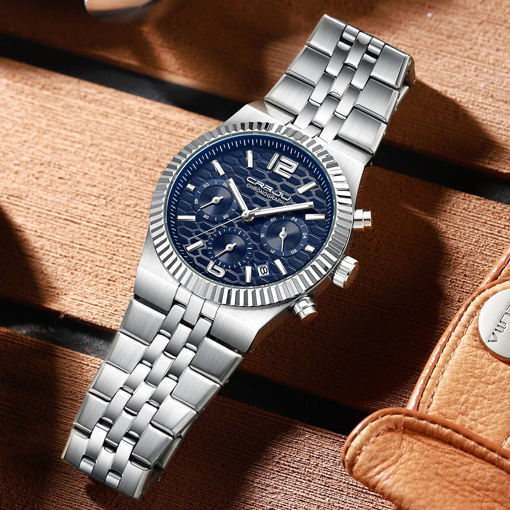 Classic Men's Automatic Date Watch Stainless Steel Quartz Elegant Round Case Luminous Versatile Fashion Night Light 2323