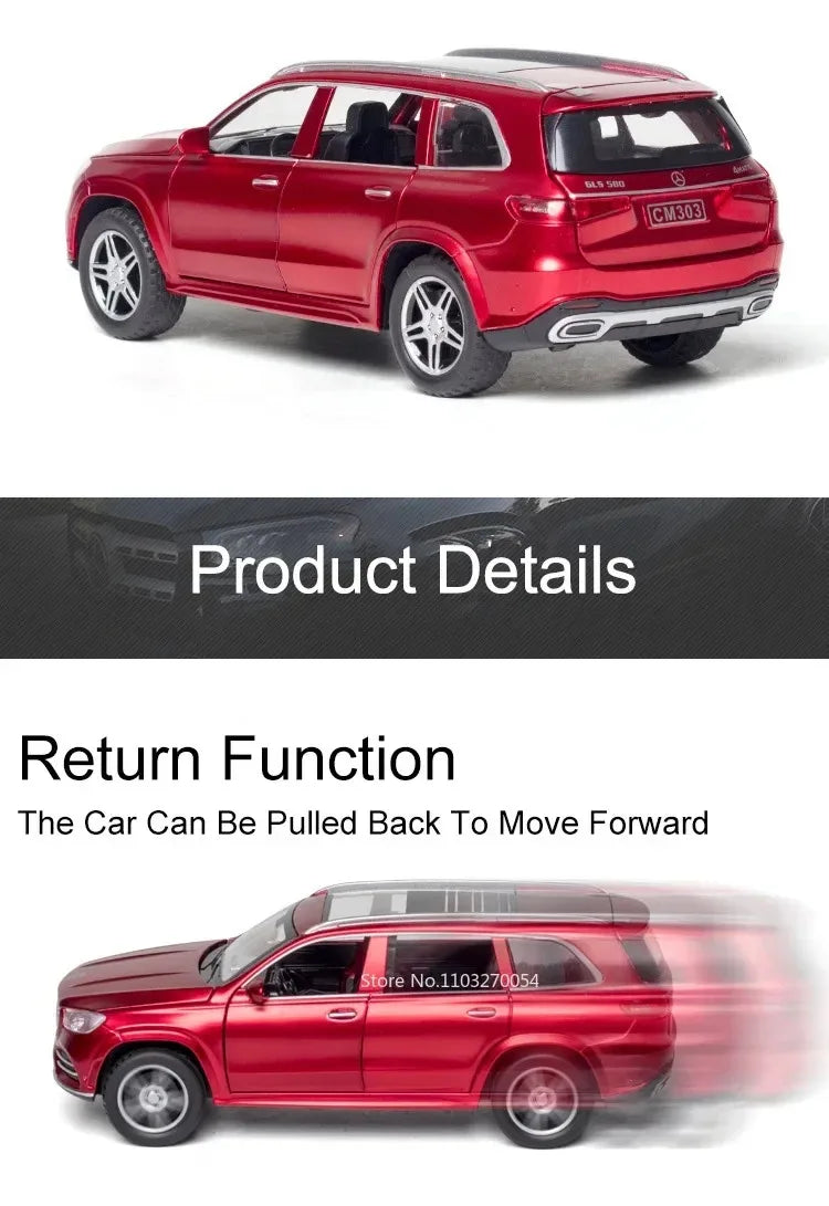 Scale 1:32 500k GLS580 Classic Car Model Toy Doors Opened Alloy Body Rubber Tire Vehicle Sound Light Models Collection Boys Gift