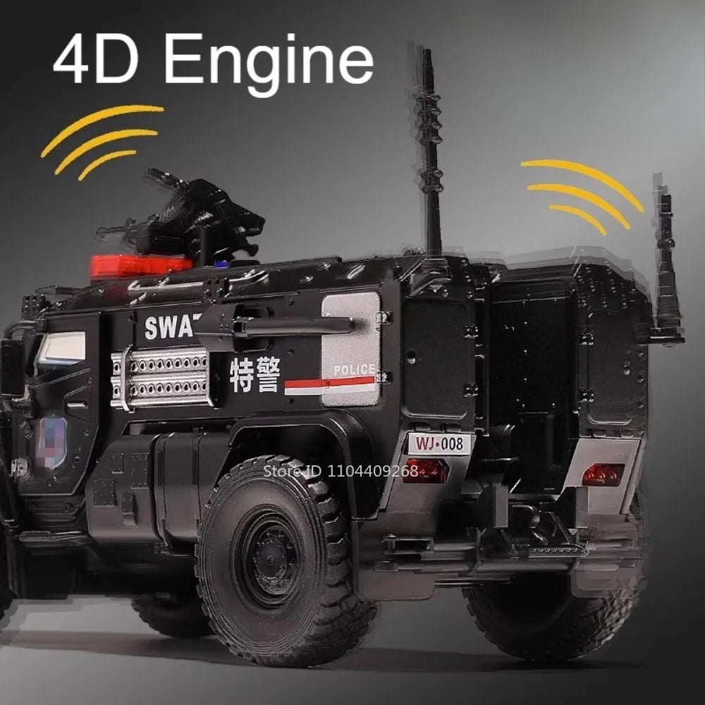 1:32 VDV SWAT Sabertooth Armored Car Model Toy Shock Absorption Police Cars Music Light Off-road Vehicle Sound Light Boys Gifts