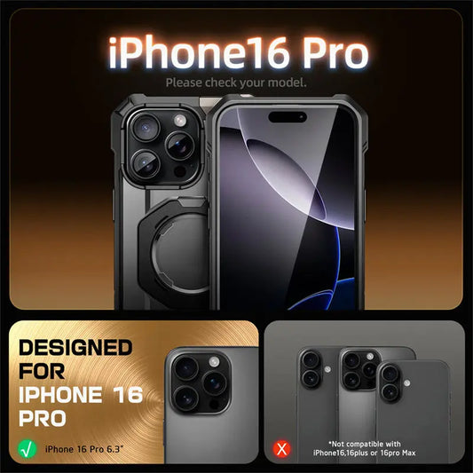 For iPhone 16 Pro Case with Camera Control Capture Button UB Grip Heavy Duty Rugged Phone Case with Stand