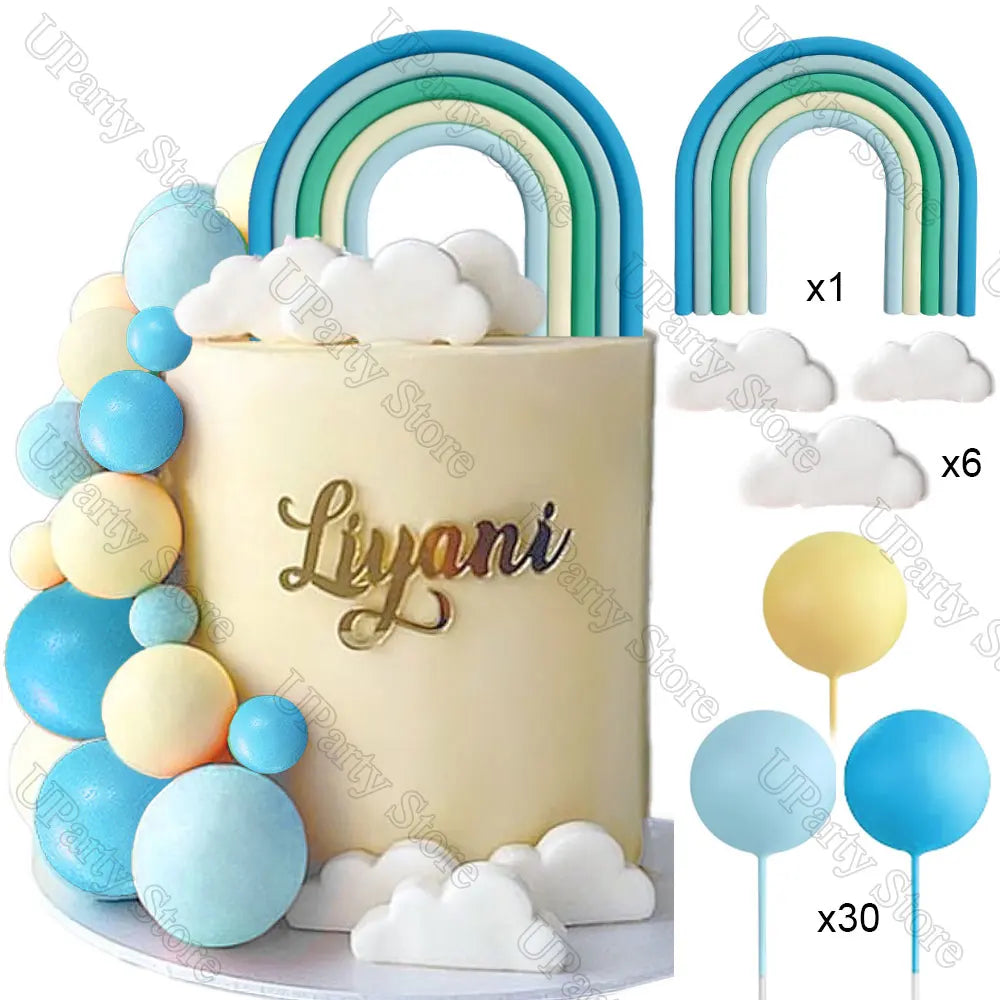 1 Set Pink Bear Cake Toppers Boho Rainbow Nude  Pink Balls Cake Decorations for Birthday Baptism  Shower Party Favor