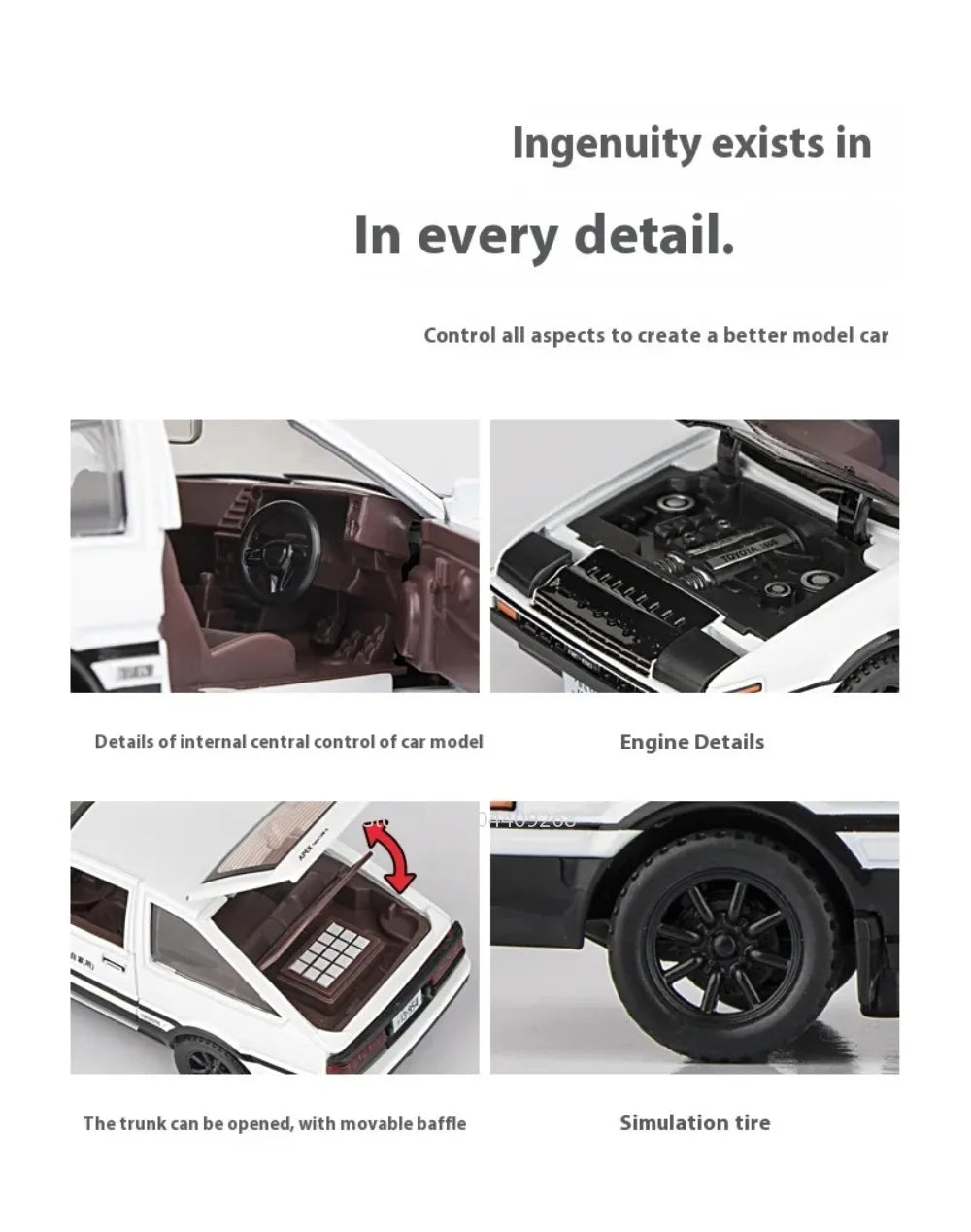 1:30 Scale Initial D AE86 Toy Car Model Alloy Body Rubber Tire Shock Absorption Pull Back Simulation Vehicles Boys Birthday Gift