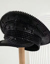 Black Sequin Festival Captain Hat Punk Rhinestone Masquerade Military Cap Handmade Sergeant Hat Bride Music Festival Cosplay