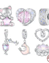 925 Sterling Silver Pink Dreamy Bear Heart Bead Candy Charms Dolphin Pendant