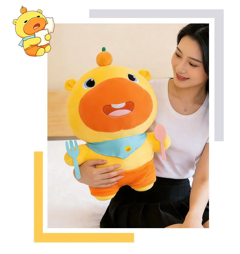 Capybara Lulu Plush Toy With Fork Spoon Soft Stuffed Animal