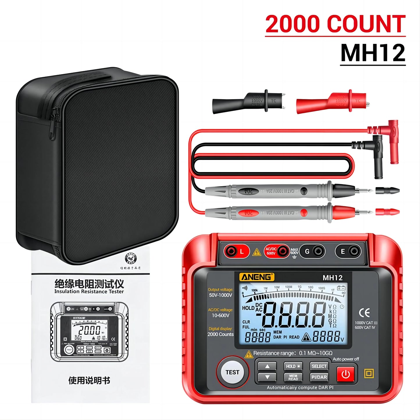 Digital Megohmmeter Meters Insulation Earth Resistance Meter Tester Cable High Voltage Voltmeter Resistor Meter Tool