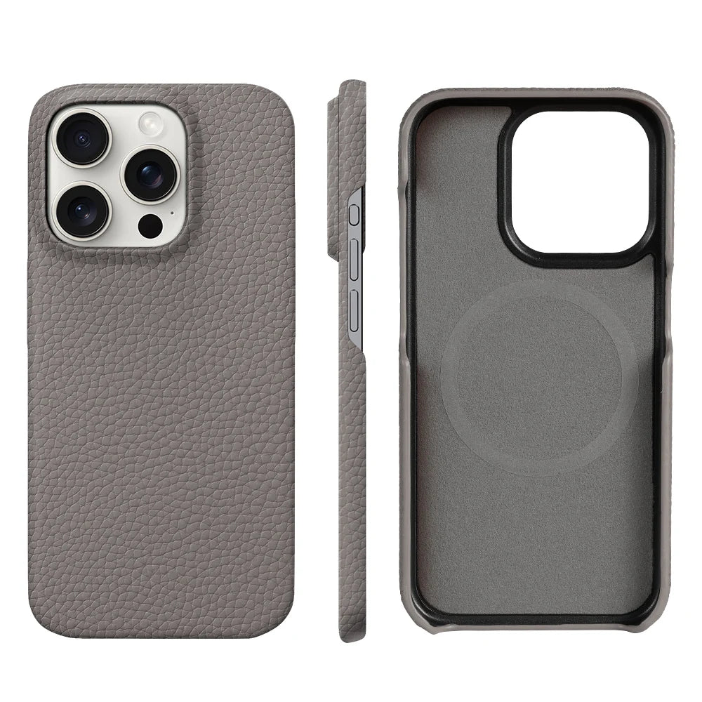 for Magsafe Case for iPhone 15 16 Pro Max Promax 16Pro Natural Cowhide Lychee Leather  Protector Luxury Phone Back Cover