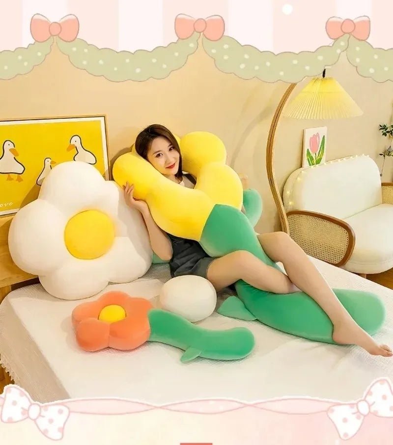 Long Sunflower Plush Body Pillow Cute Large Flower Stuffed Cushion Sofa Decorative Stuffed Body PillowBed Sleeping Back Cushion