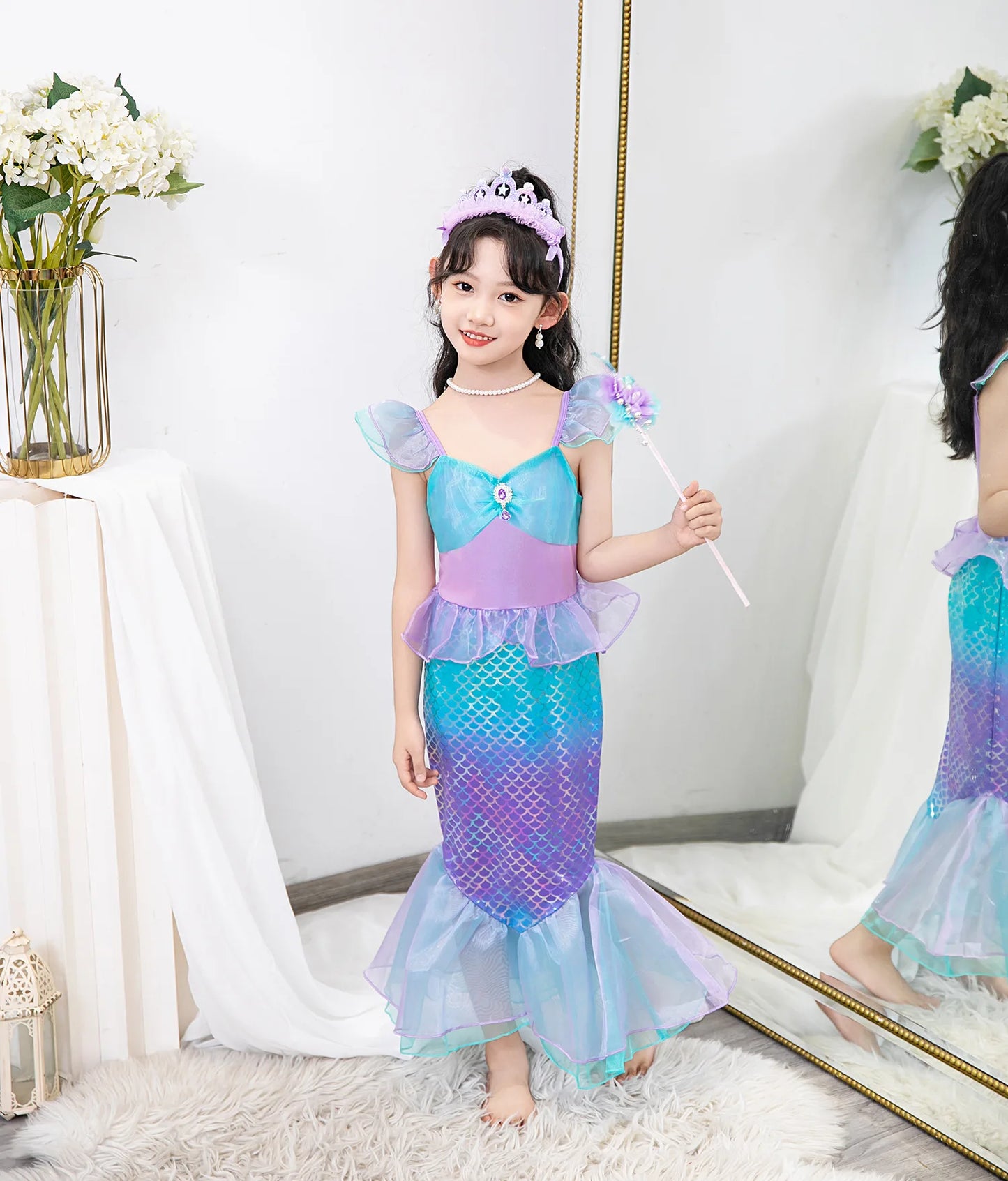 Little Mermaid Costume For Girl Ariel Dress Kids Birthday Halloween Carvinal Party Dresses Cosplay Clothes Children Prom Gown