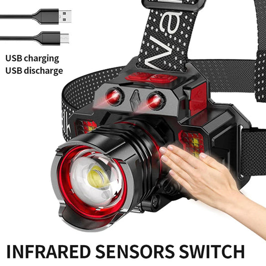 1800LM Rechargeable LED Headlamp with Sensor USB Waterproof Head Torch Camping Fishing Light