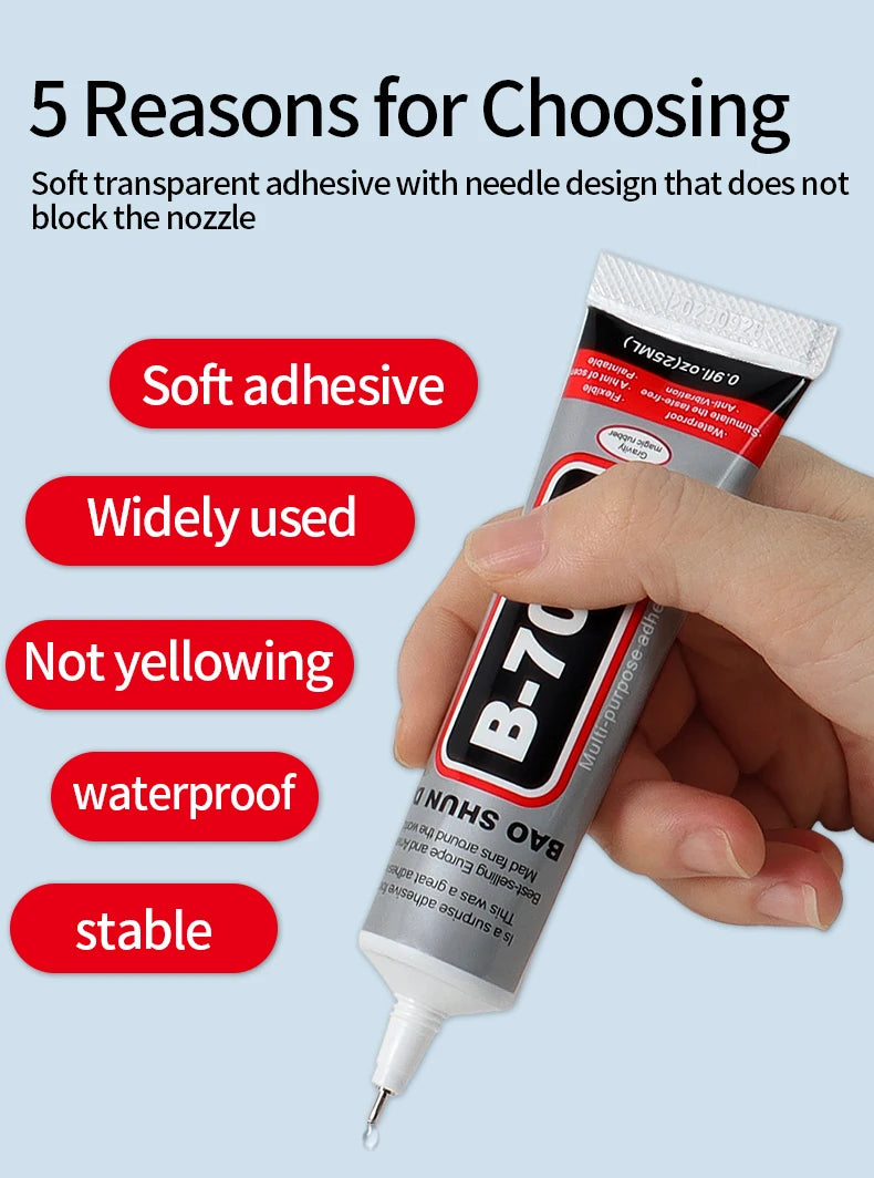 B7000 Universal Transparent super Glue for Cell Phone Repair-Jewellery, Jade, precious metals, High Adhesive for wood,Glass，Plastic, quick Drying-With Precision Applicator (15ML/25ML/50ML/110ML)
