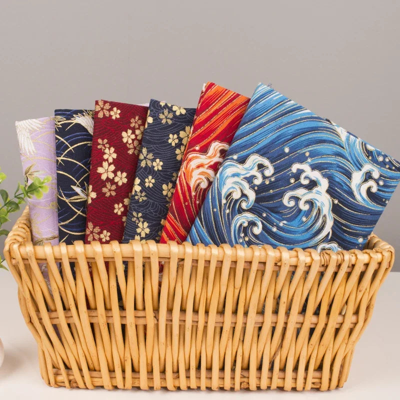 1/2/3M 23Colors Japanese Style Bronzing Cotton Fabric Kimono Clouds Cat Dog Cherry Blossoms Printed Sewing Fabric by the Meter