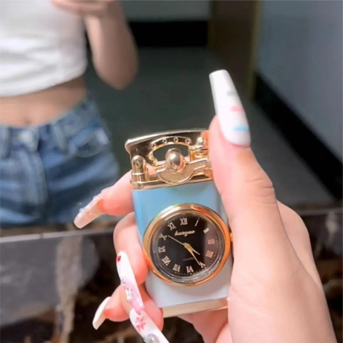 Rocker Arm Dial Metal Gas Lighters Jet, Butane Torch, Real Watch Lighter, Cigarette Cigar Lighter, Smoking Gadgets for Men