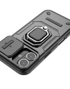 For iPhone 16 Case Lens Protection Sliding window Cover For iPhone 16 Pro Max Cover Armor Shockproof Silicone Ring Stand 16 Plus