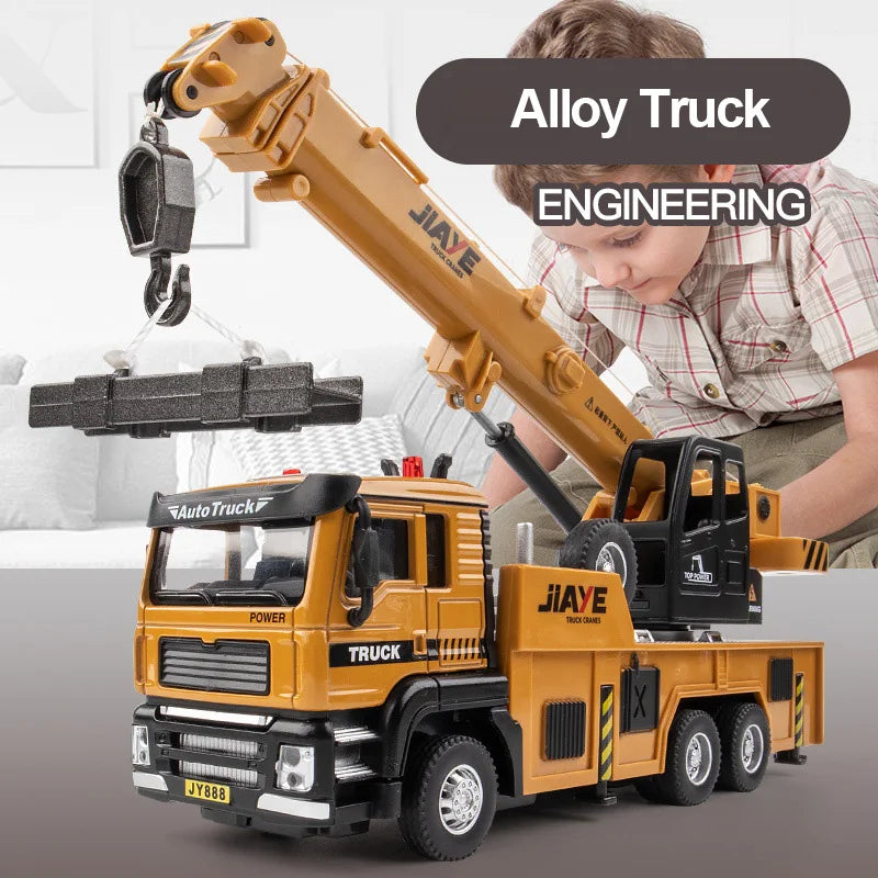 1/50 Scale Crane Engineering Car Model Toy Metal Vehicles Body Alloy Diecast Simulation Crane Rubber Tire Toys For Boys Gifts