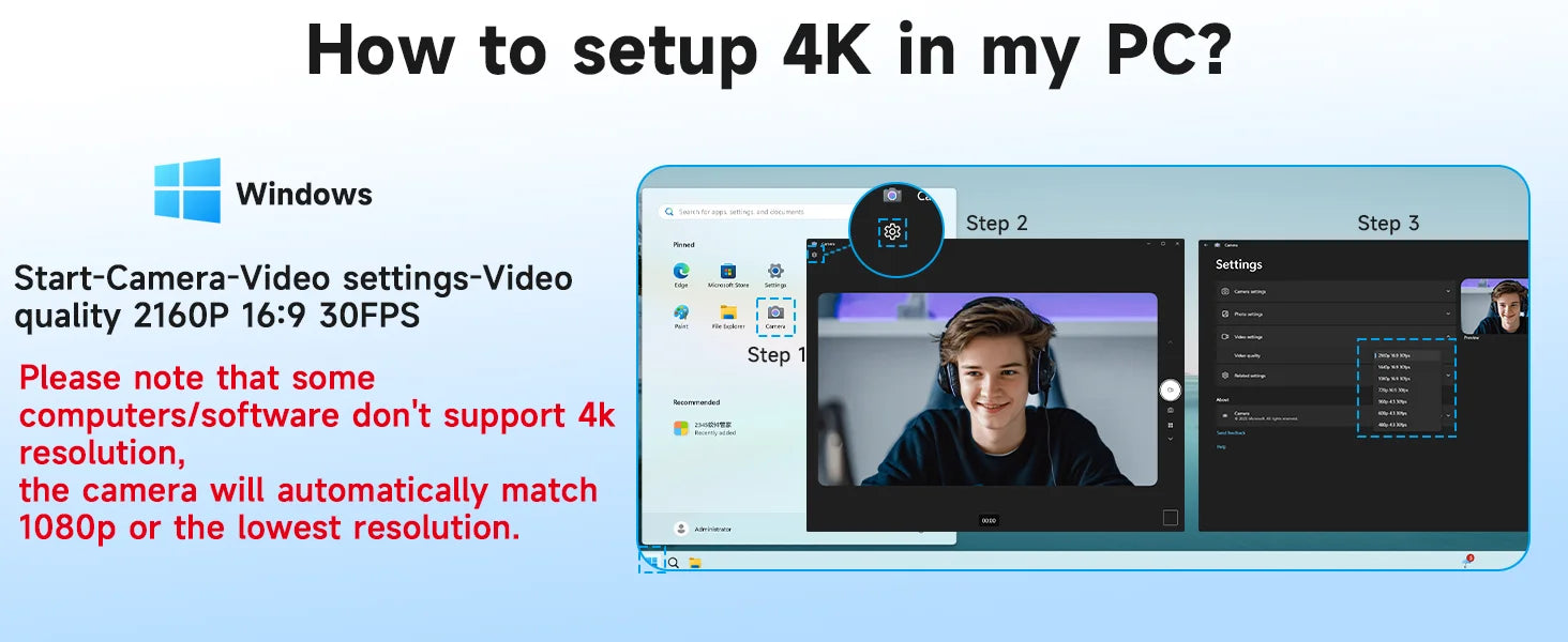 4K Webcam Pro Living Streaming USB Web Camera with Remote Dual Noise-Cancelling Mics AI Auto Focus 128° FOV HD Mini Video PC Cam