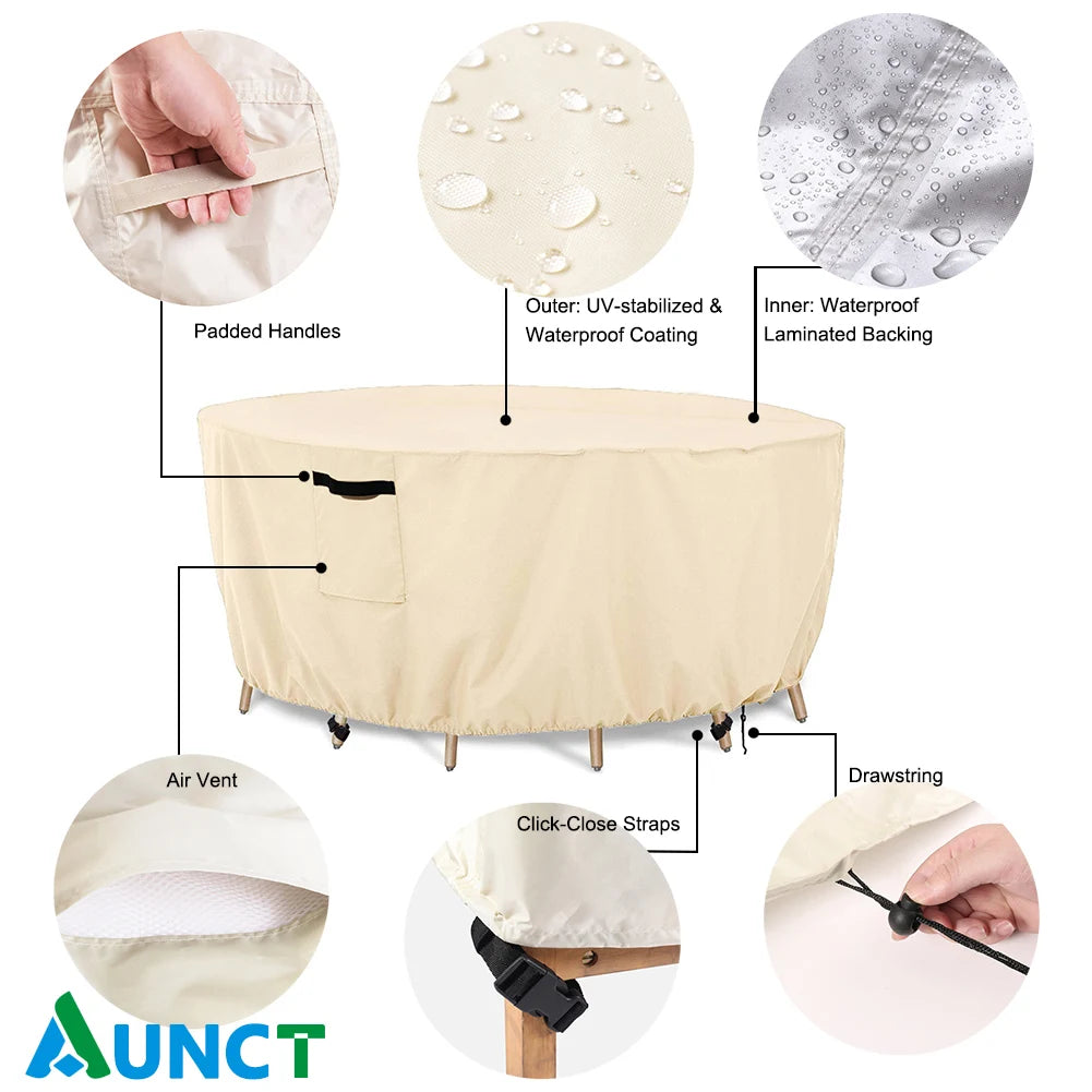 420D Waterproof Round Patio Furniture Cover Outdoor Garden Table Chair Rain Snow Dust Protector