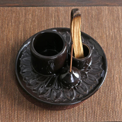 Ceramic Palo Santo Sticks Holder 4 in 1 Incense Burner Sage Holder Incense Holder Ash Catcher Tray for Meditation Yoga Room