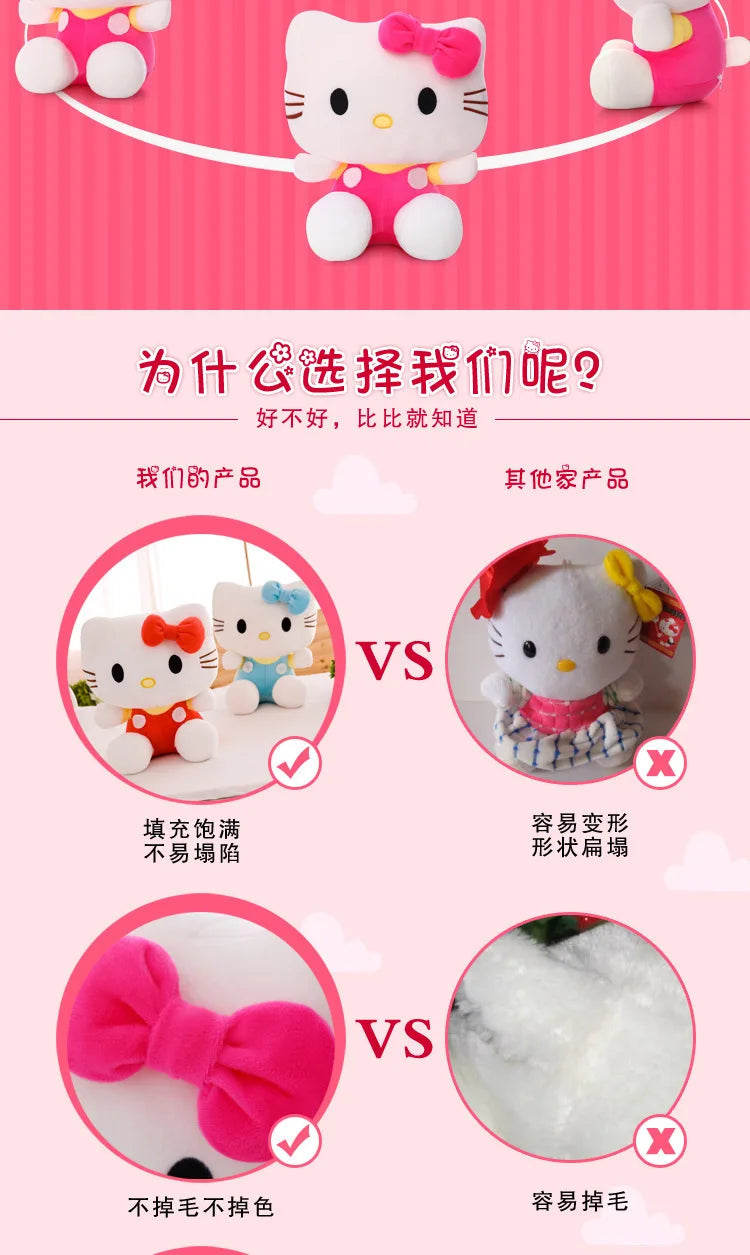 Sanrio Kawaii Hello Kitty Plush Toy KT Cat Stuffed Doll Cute Kitty Soft Toy for Kids Birthday Gift Perfect for Girls and Kids