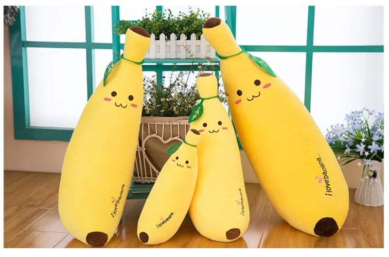 Cute Long Strip Banana Stuffed Body Pillow Cartoon Expression Plush Cushion Sofa Bedroom Bananas Throw Pillow Home Decoration