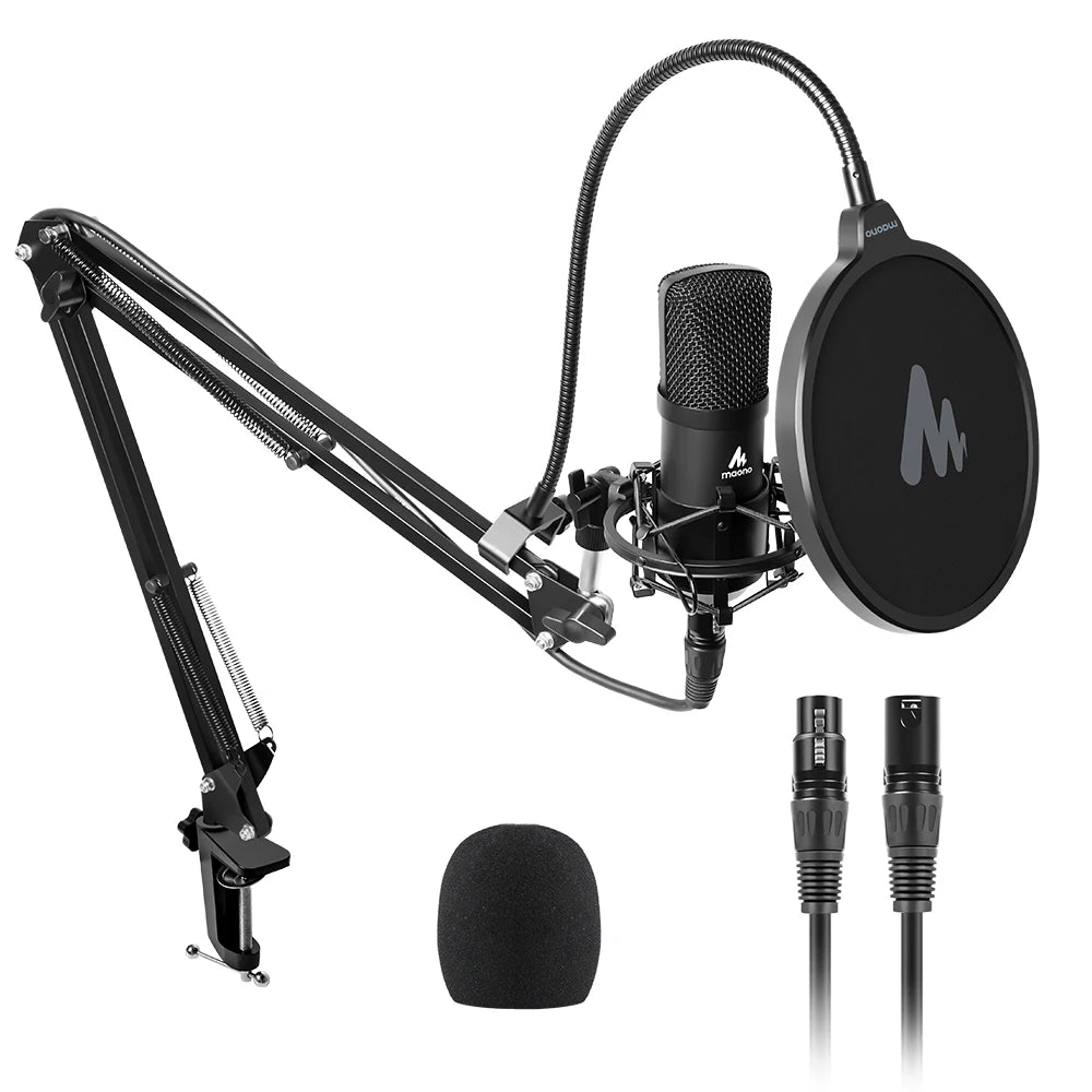 XLR Condenser Microphone Professional Studio Cardioid Microphone Kit Podcast Streaming Mic for Broadcast YouTube Recording