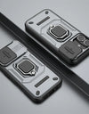 For iPhone 16 Case Lens Protection Sliding window Cover For iPhone 16 Pro Max Cover Armor Shockproof Silicone Ring Stand 16 Plus
