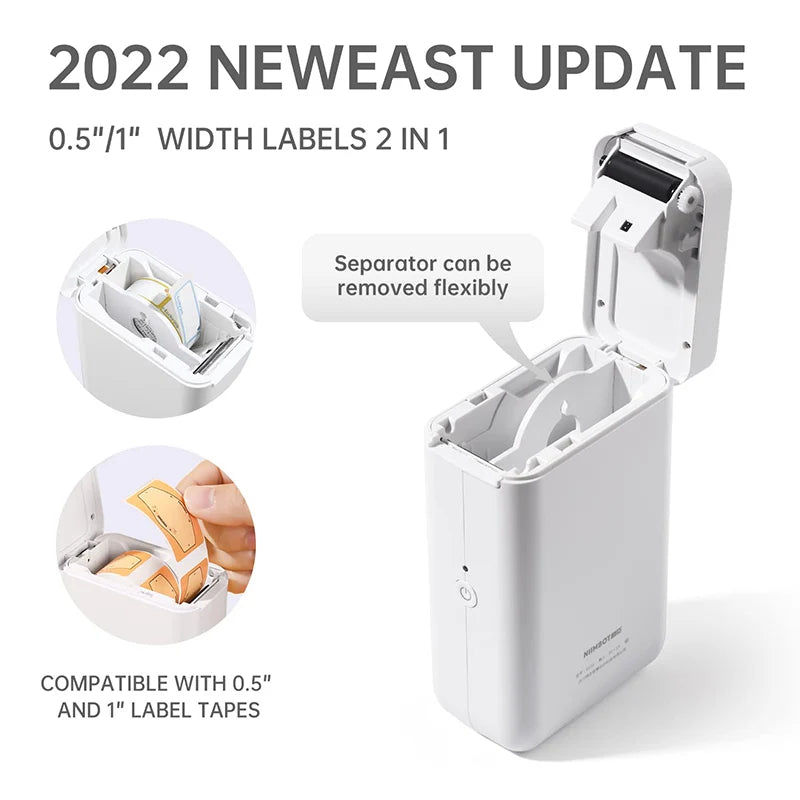 D101 Mini Thermal Label Printer, Portable Bluetooth Inkless Label Maker (10–25mm), Rechargeable Type-C for Home, Office & Business