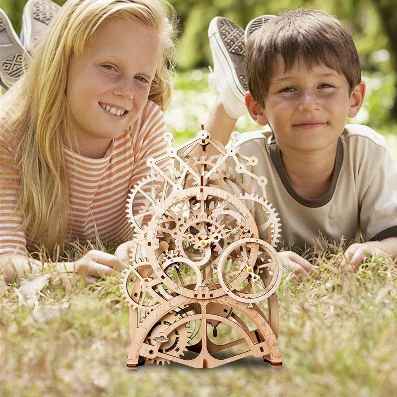 3D Wooden Mechanical Clock Puzzle DIY Laser Cutting Mechanical Model Family Wooden Craft KIT for Children Adult