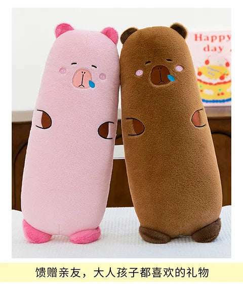 Kawaii Capybara Plush Toy Stuffed Animal Pillow Cuddly Long Body Doll for Kids Birthday Xmas Gift Soft Filled Plushie for Girls