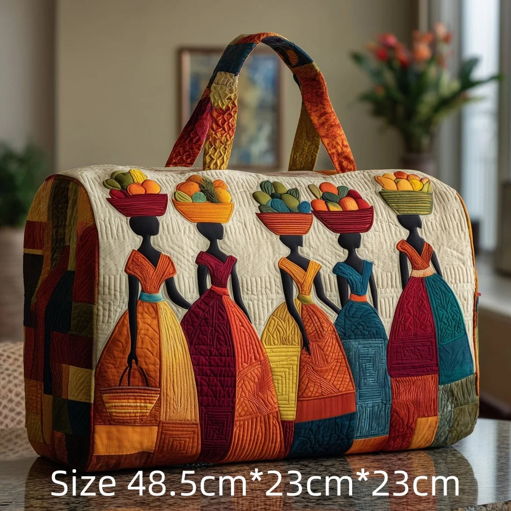 3D Quilted African Tote Bag for Women Colorful Tribal Print African Ladies Sunset Fruit Basket Gym Boho Festival Overnight Bags