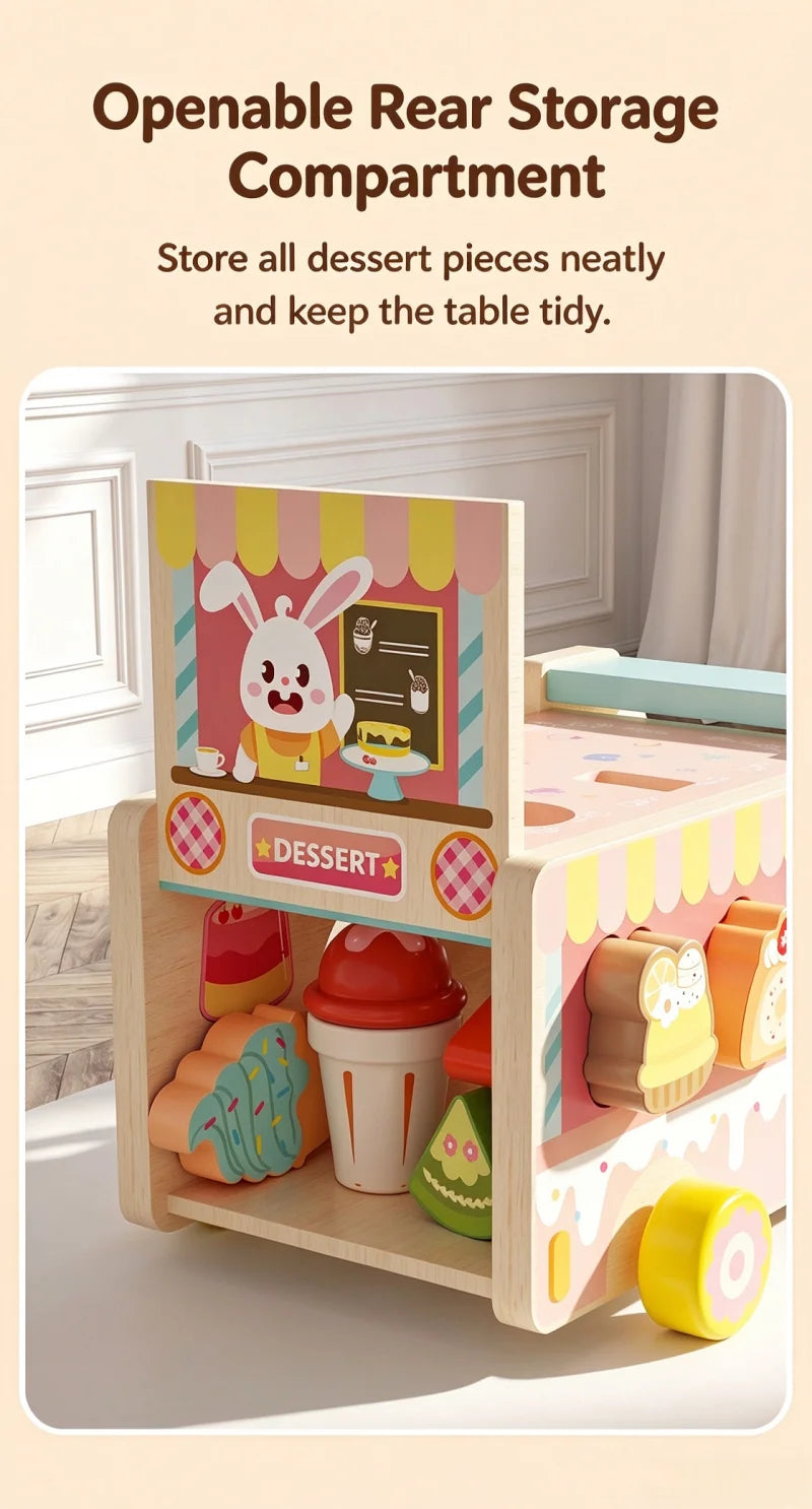 Wooden Rabbit Ice Cream Truck Shape Sorter and Pretend Play Toy