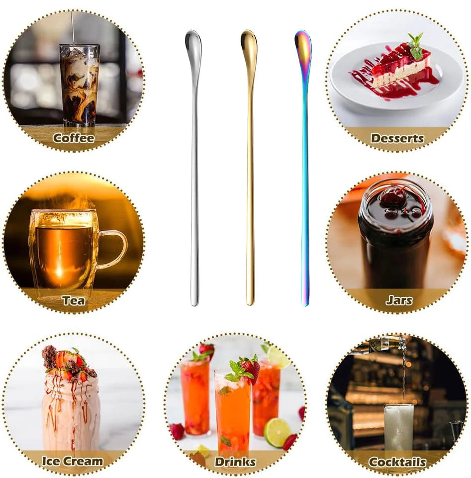 Long Handle Stirring Spoon Stainless Steel Food Grade Coffee Utensil Waterdrop Shape Ice Spoon Honey Cocktail Mixing Bar Tool