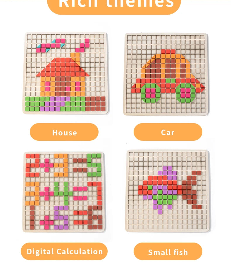 Wooden Pixel Mosaic Pattern Blocks Puzzle Game