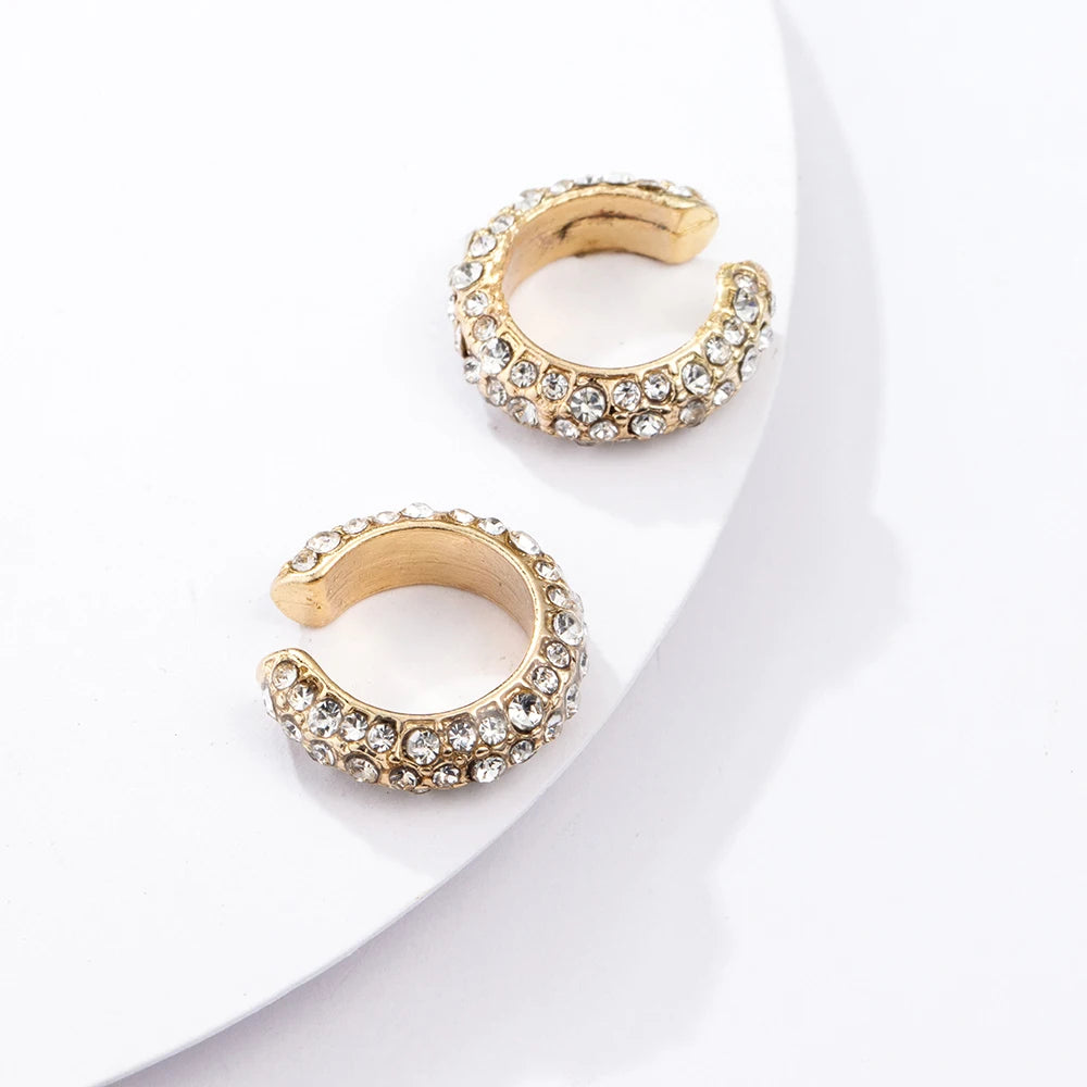 Gold Color Copper Metal Small Hoop Earrings for Women Round Circle Imitation Pearl Rhinestone Huggies Earrings