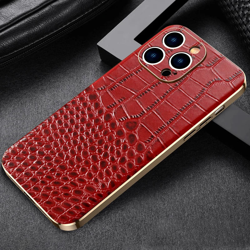 Genuine Leather Phone Case for iPhone 16 15 Pro Max 14promax Luxury Soft Edges Shockproof Camera Protection Cover