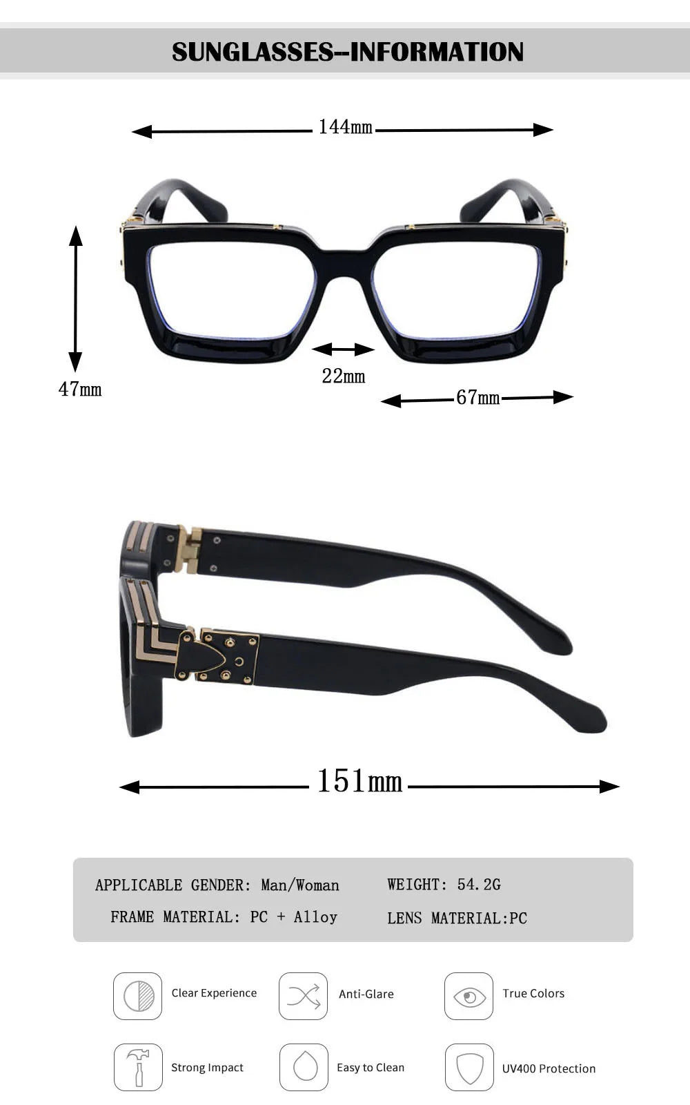 Oversized Square Vintage Sunglasses With UV400 Protection